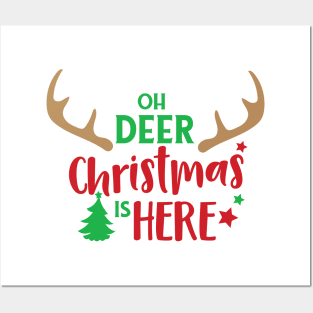 Oh Deer Christmas Is Here, Christmas Tree, Antlers Posters and Art